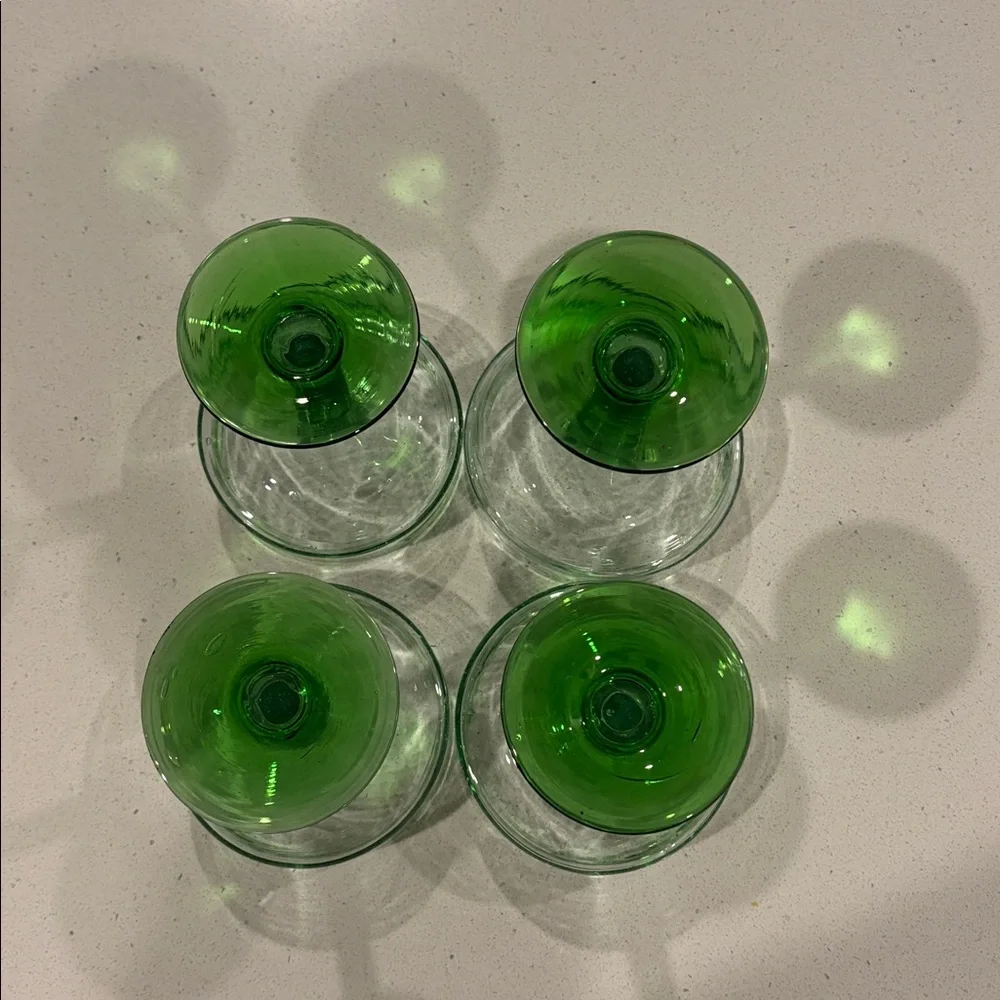 4 Hand Blown Mexican Margarita Glass With a Green Rim and Green Base - Picture 3 of 8